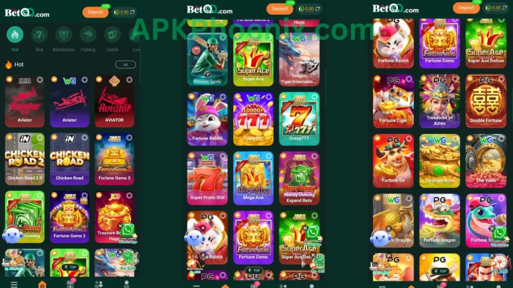 BetQQ Game App internal interface and jackpot winning games of application