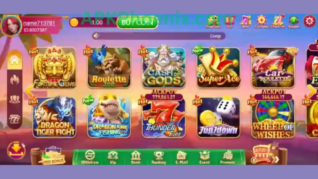 PK67 Game internal interface and hot section of game.