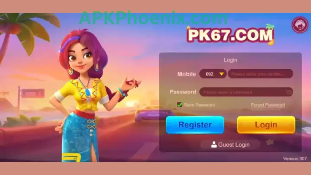 PK67 Game App registration and login section of game