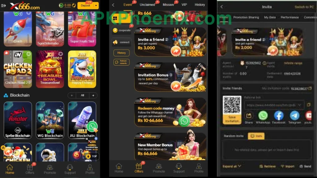 X666 Game App internal interface, promotion and reregistration section of game