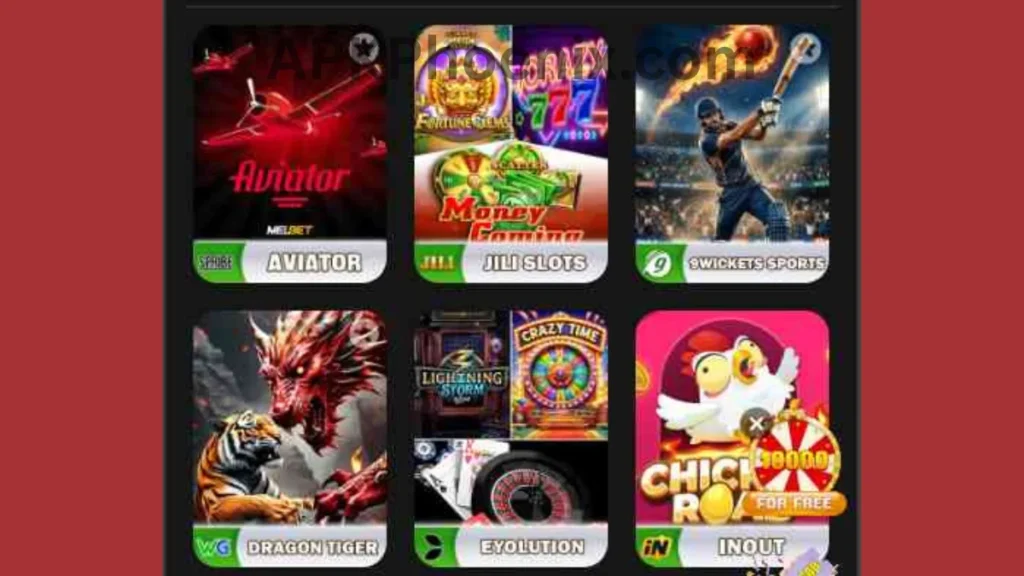 Capri Game App internal interface and hot game section of application