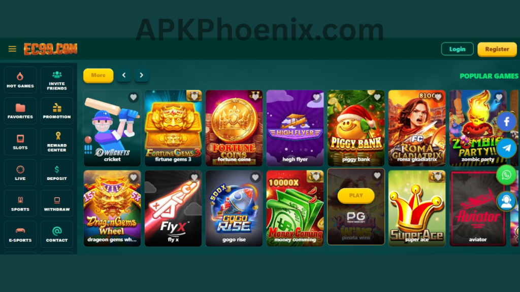 EC99 Game APK internal interface and jackpot winning games of application