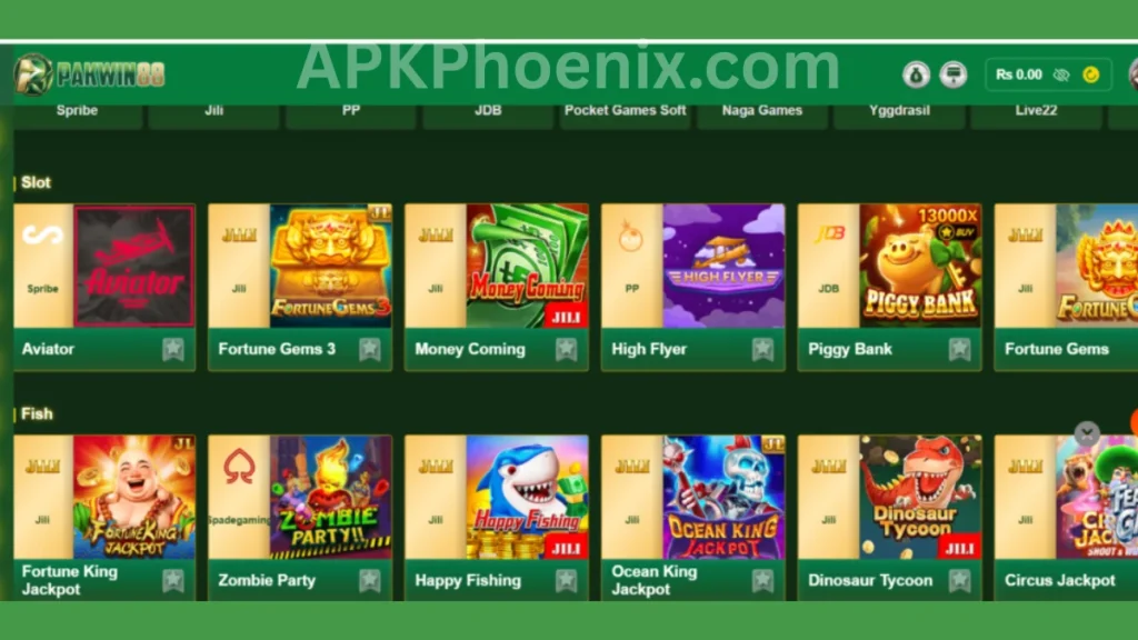 PAKWin88 Game App internal interface and hot game section of application