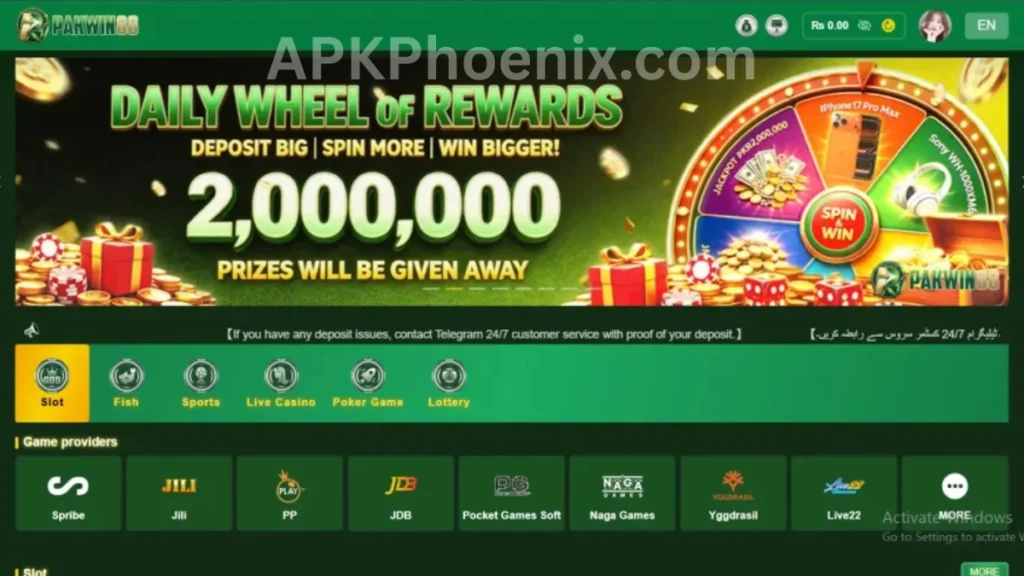 PAKWin88 Game APK get free wheel rewards on daily basis
